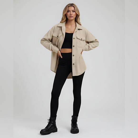 Flap Pocket Drop Shoulder Corduroy Shacket - Picture 3 of 4